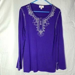 Quacker Factory Embellished Purple Tunic Size M